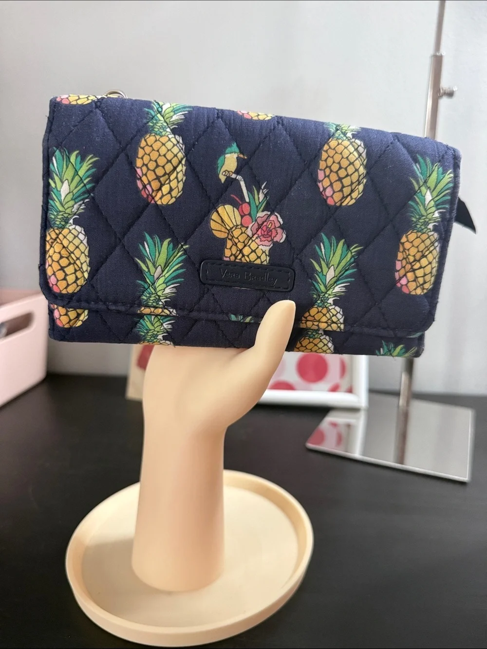 Vera Bradley Navy Quilted Wallet with Yellow Pineapple Print